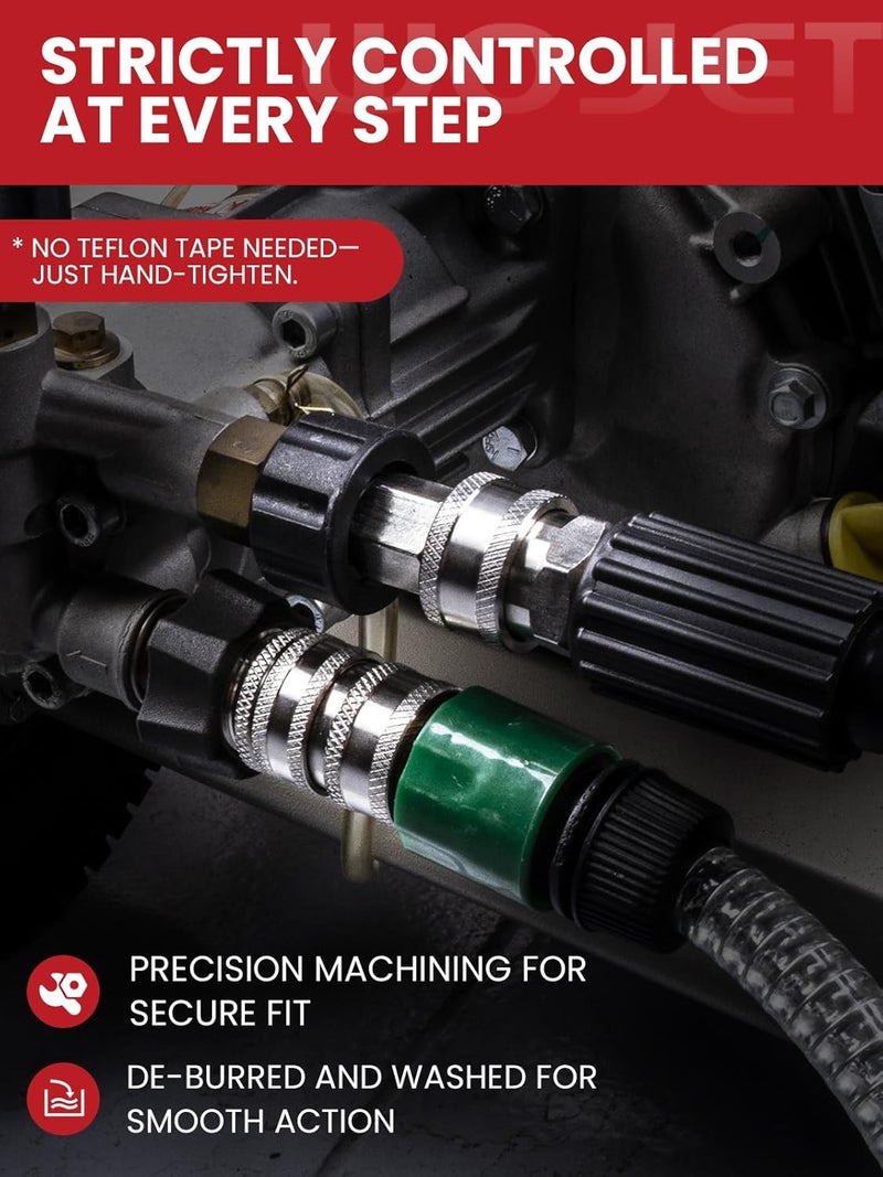 WOJET Pressure Washer Quick Connect Kit, M22 14mm Quick Connect Pressure Washer Fittings, M22 to 3/8 Quick Connect, Garden Hose Quick Connect, Pressure Washer Adapter Set, Stainless Steel Hose Adapter - Image 3
